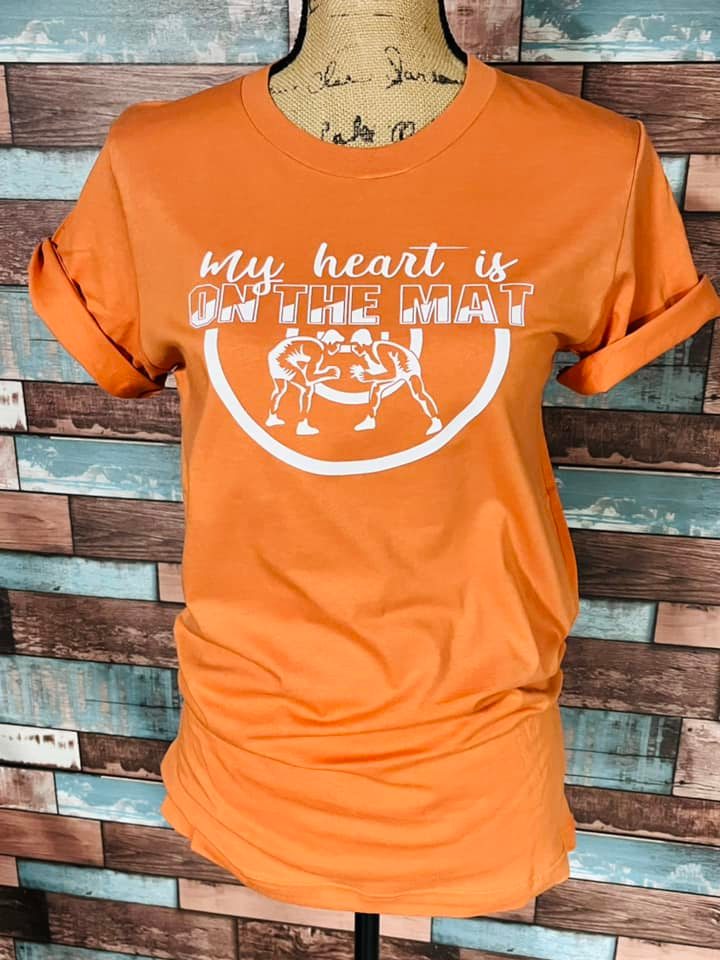 My heart is on the mat wrestling tshirt