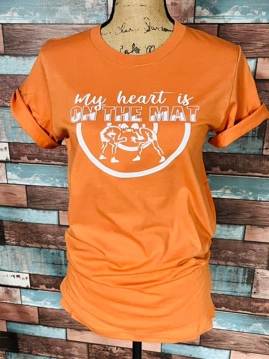 My heart is on the mat wrestling tshirt